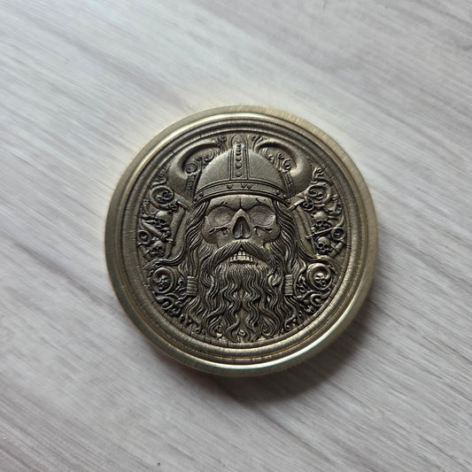 Viking Skull with Horned Helmet Brass Challenge Coin