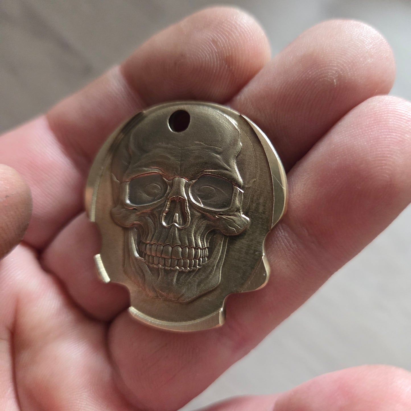 Brass Skull Keyring Embossed Badge