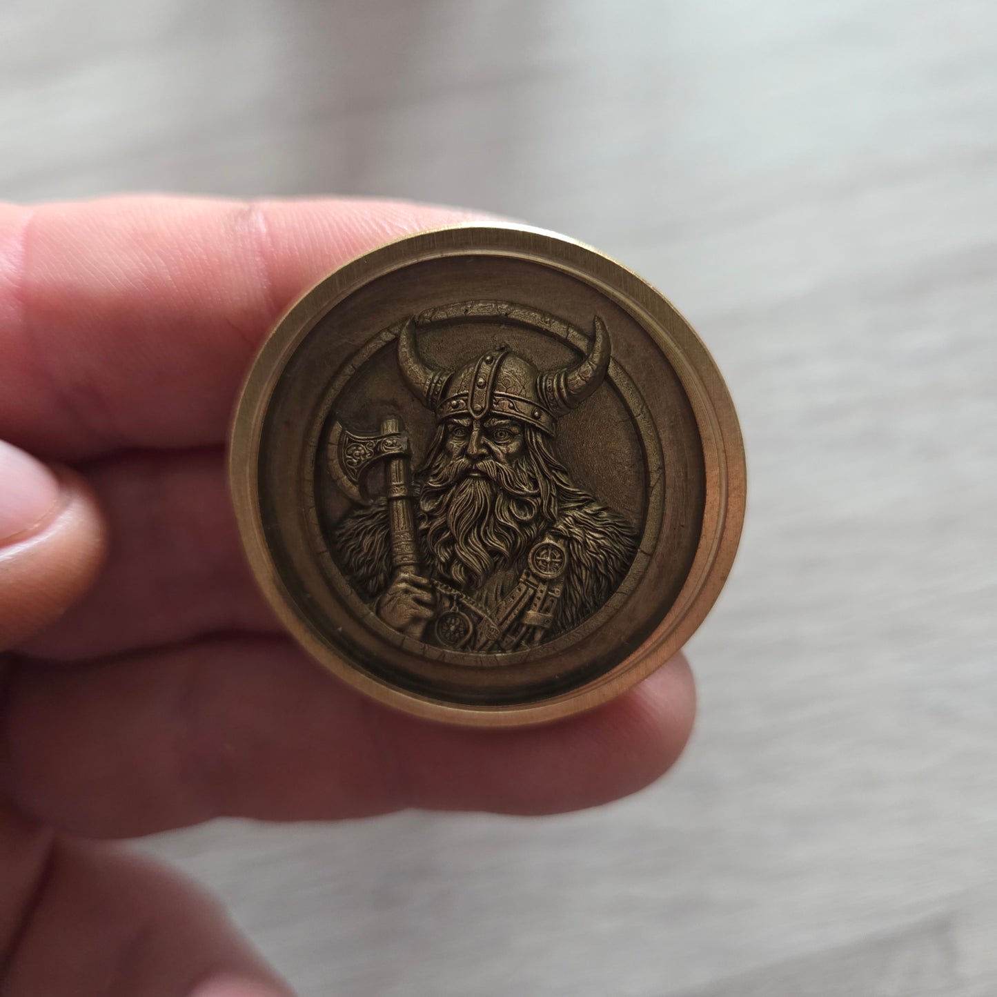 Ancient Viking with Axe Brass Coin