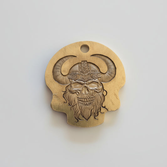 Brass Shapes Skull Keyring with Horned Viking Embossed Skull
