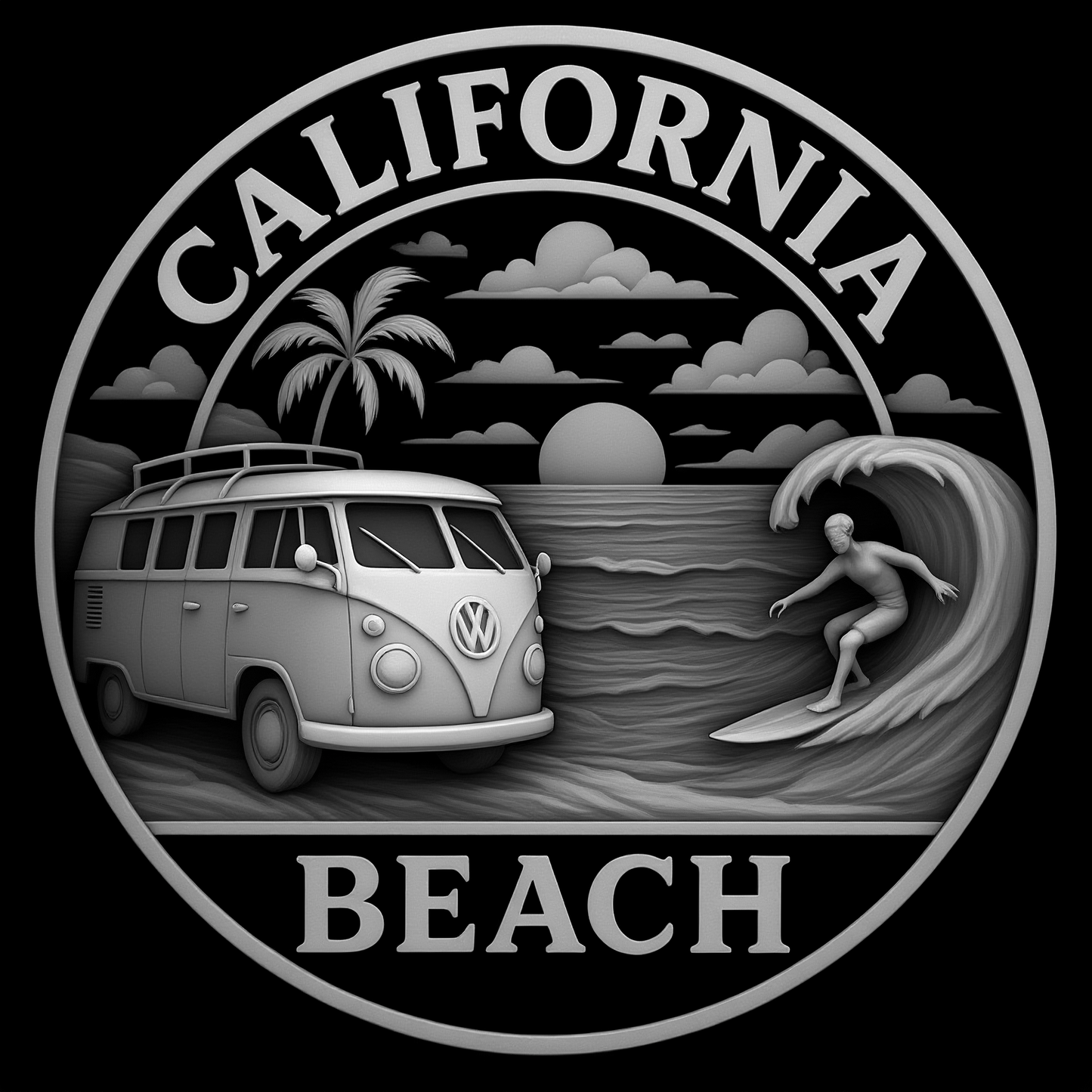 Laser/CNC Depth File Surfs Up VW Camper California Beach