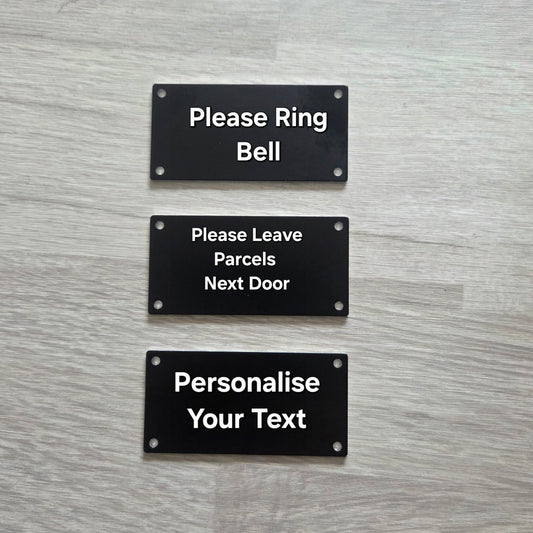 House Door Signs Personalised Etched Metal Sign Ring Bell/Parcels or Own Message