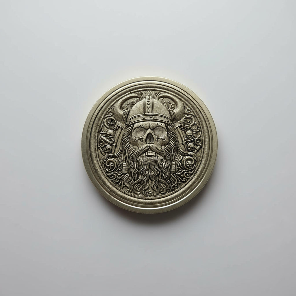 Viking Skull with Horned Helmet Brass Challenge Coin