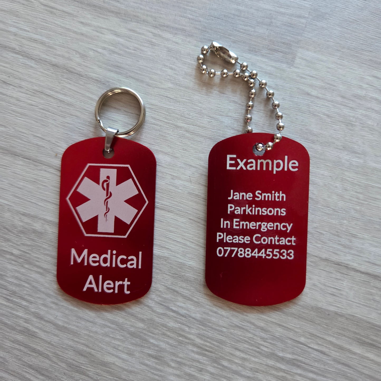 Personalised Alert ID Tag-Ring Necklace or Bag Tag- Emergency ID Tag