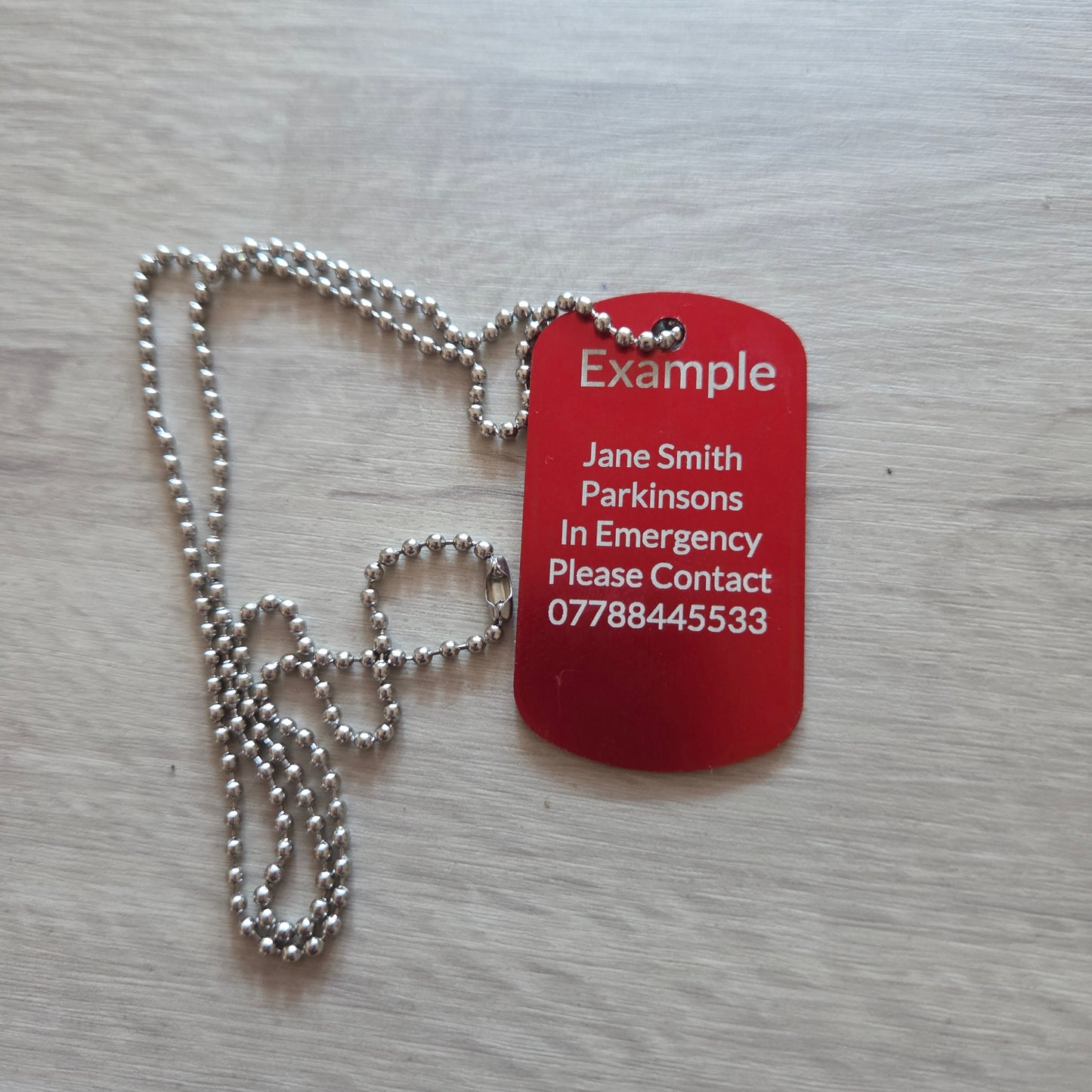 Personalised Alert ID Tag-Ring Necklace or Bag Tag- Emergency ID Tag