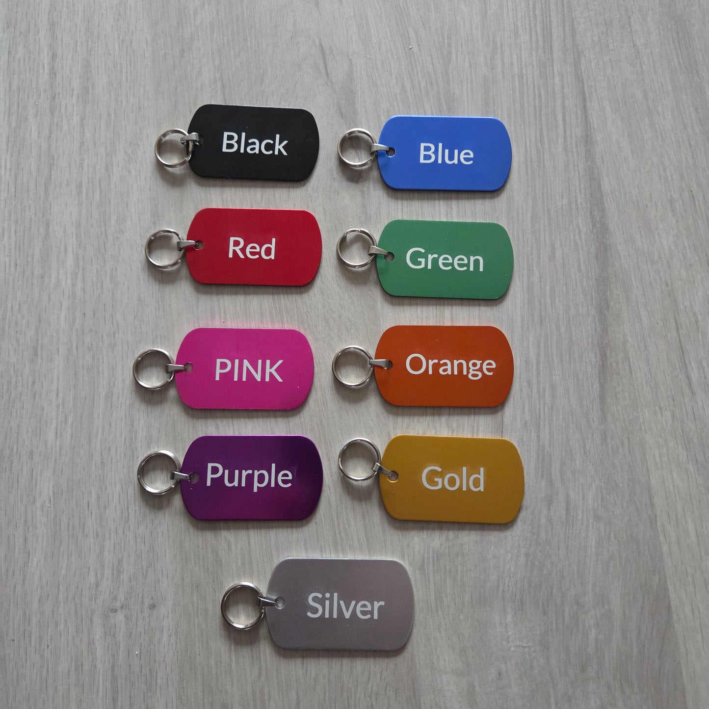 Key Tags Metal Etched Luggage tags Personalised Door keyrings Various Colours