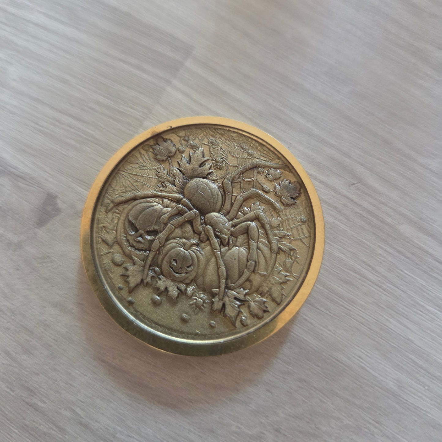Spiders and Pumpkin Halloween Brass Challenge Coin