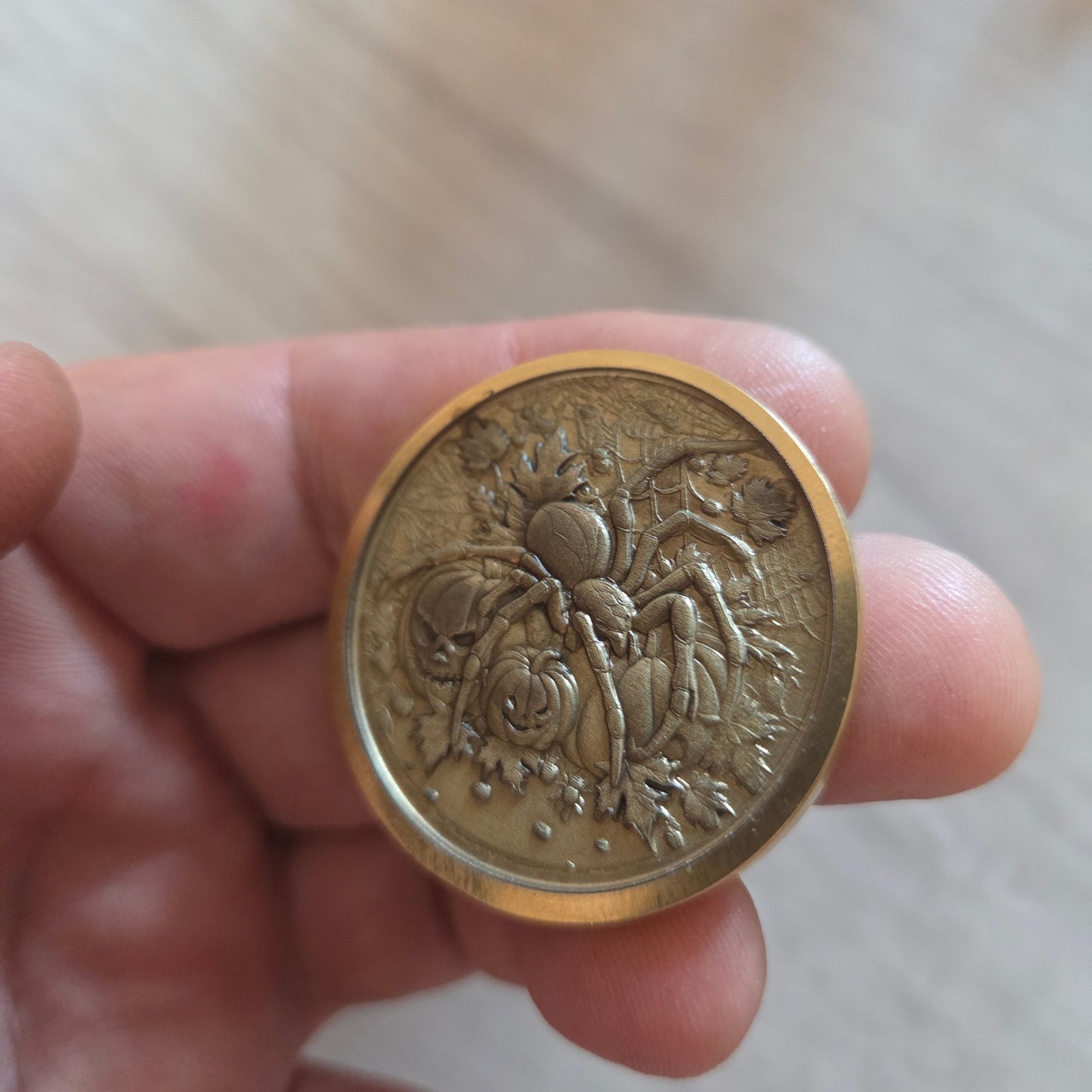 Spiders and Pumpkin Halloween Brass Challenge Coin