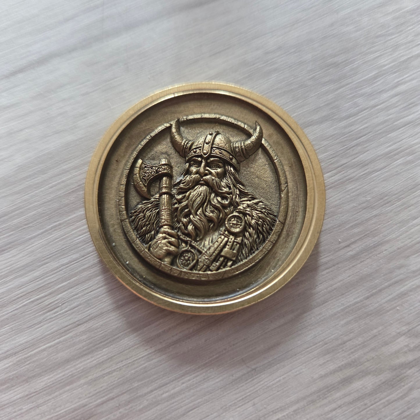 Ancient Viking with Axe Brass Coin