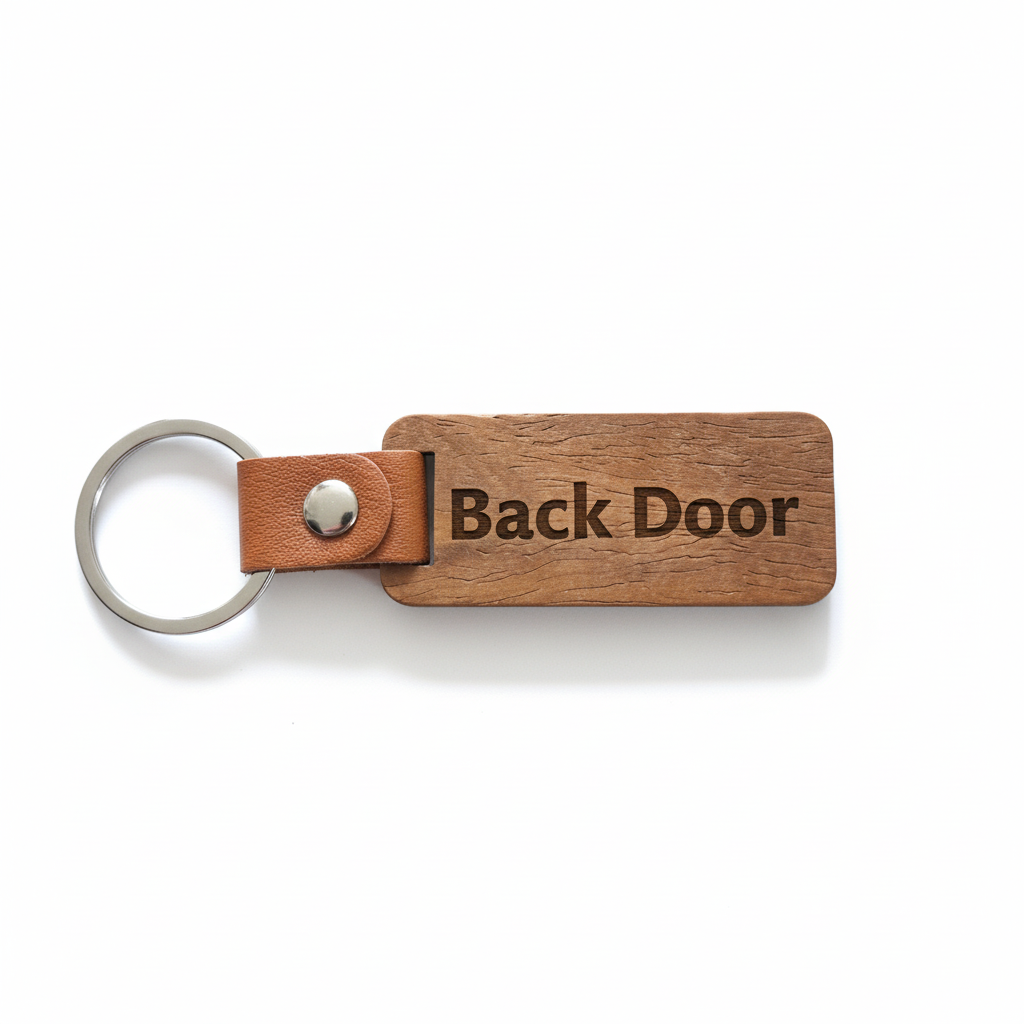 Personalised Engraved Wooden Key Tag Keyring (62×27mm) – 30mm Hoop