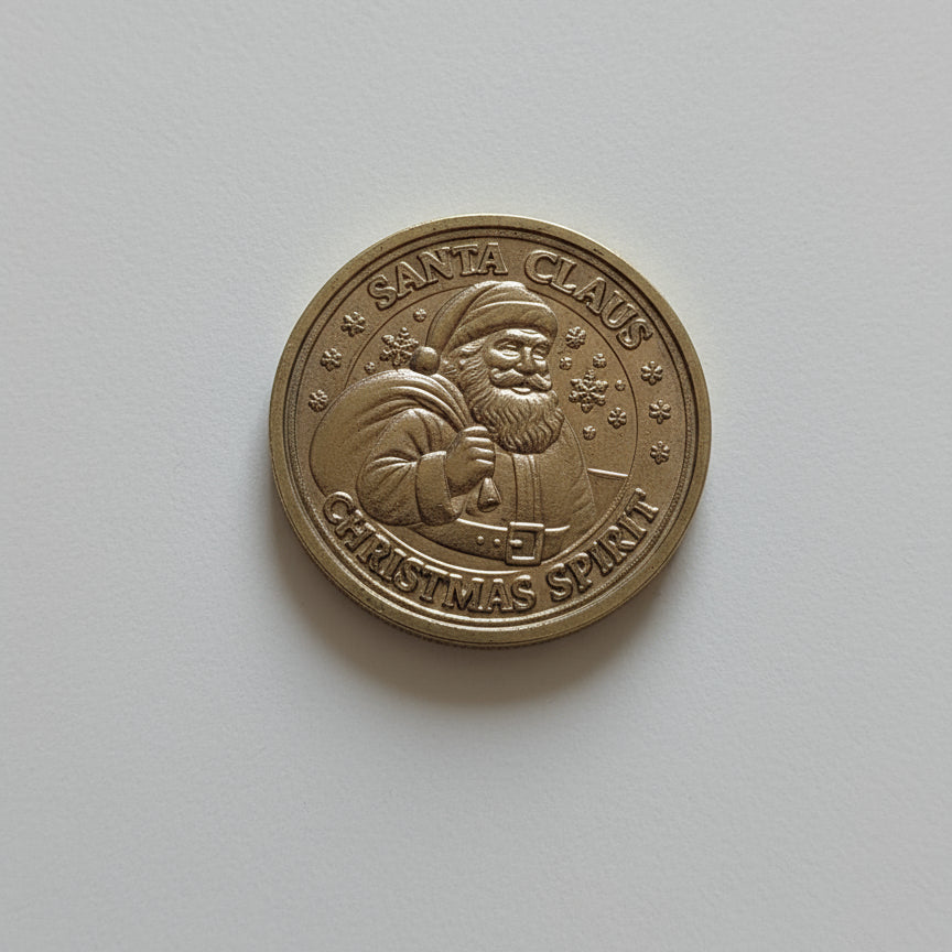 Santa Claus Christmas Spirit Brass Coin – 40mm Double-Sided Embossed Festive Collectible