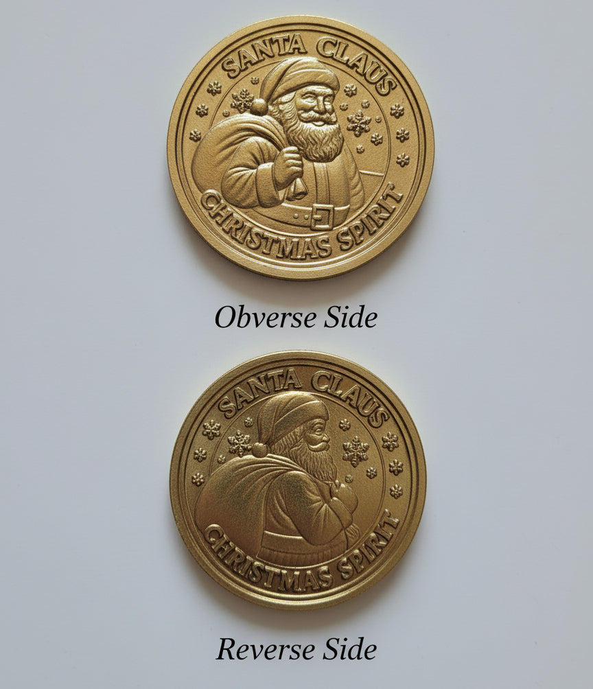 Santa Claus Christmas Spirit Brass Coin – 40mm Double-Sided Embossed Festive Collectible