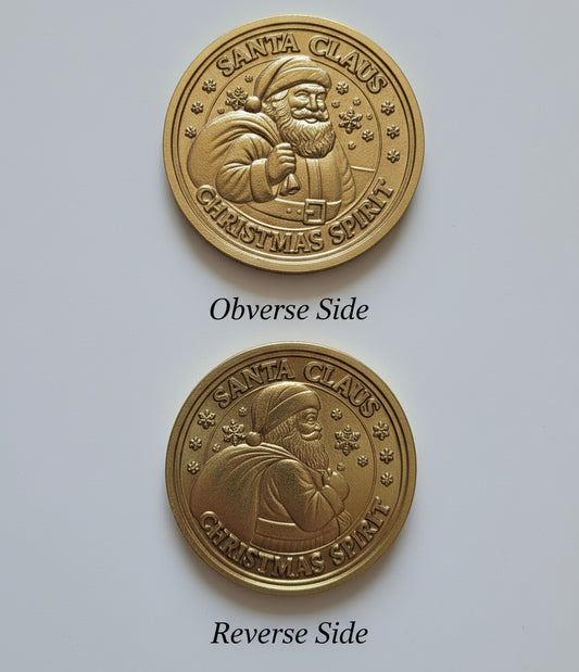 Santa Claus Christmas Spirit Brass Coin – 40mm Double-Sided Embossed Festive Collectible