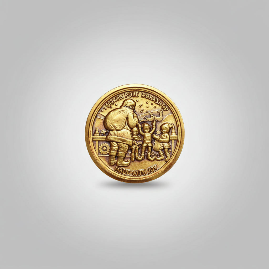 40mm Brass Santa Coin – Double-Sided Embossed Christmas Collectible Gift Token
