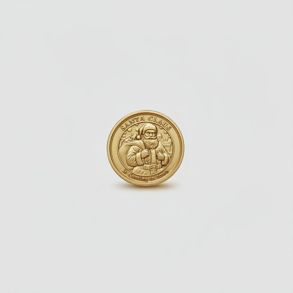 40mm Brass Santa Coin – Double-Sided Embossed Christmas Collectible Gift Token