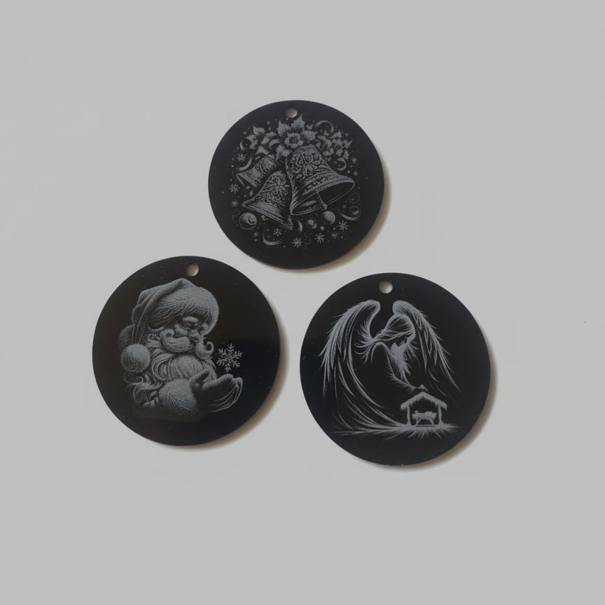 50mm Laser Etched Acrylic Christmas Decorations – Double-Sided Engraved Baubles – Festive Hanging Ornaments