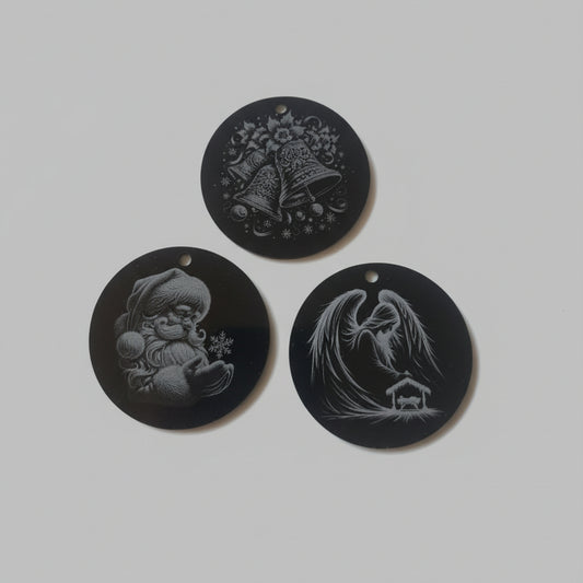 50mm Laser Etched Acrylic Christmas Decorations – Double-Sided Engraved Baubles – Festive Hanging Ornaments