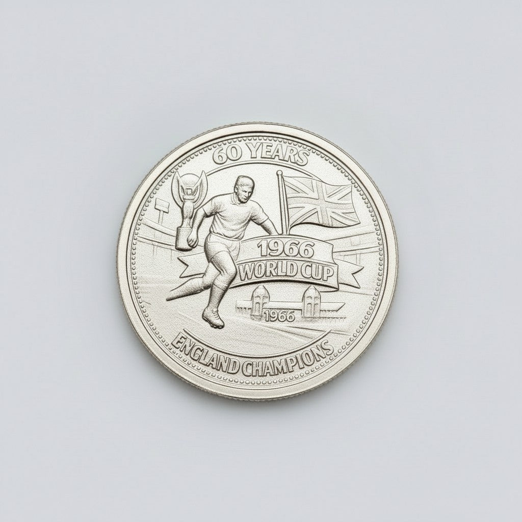 England 1966 World Cup – 60 Years Anniversary Embossed Brass Coin | 50mm | Personalised Reverse