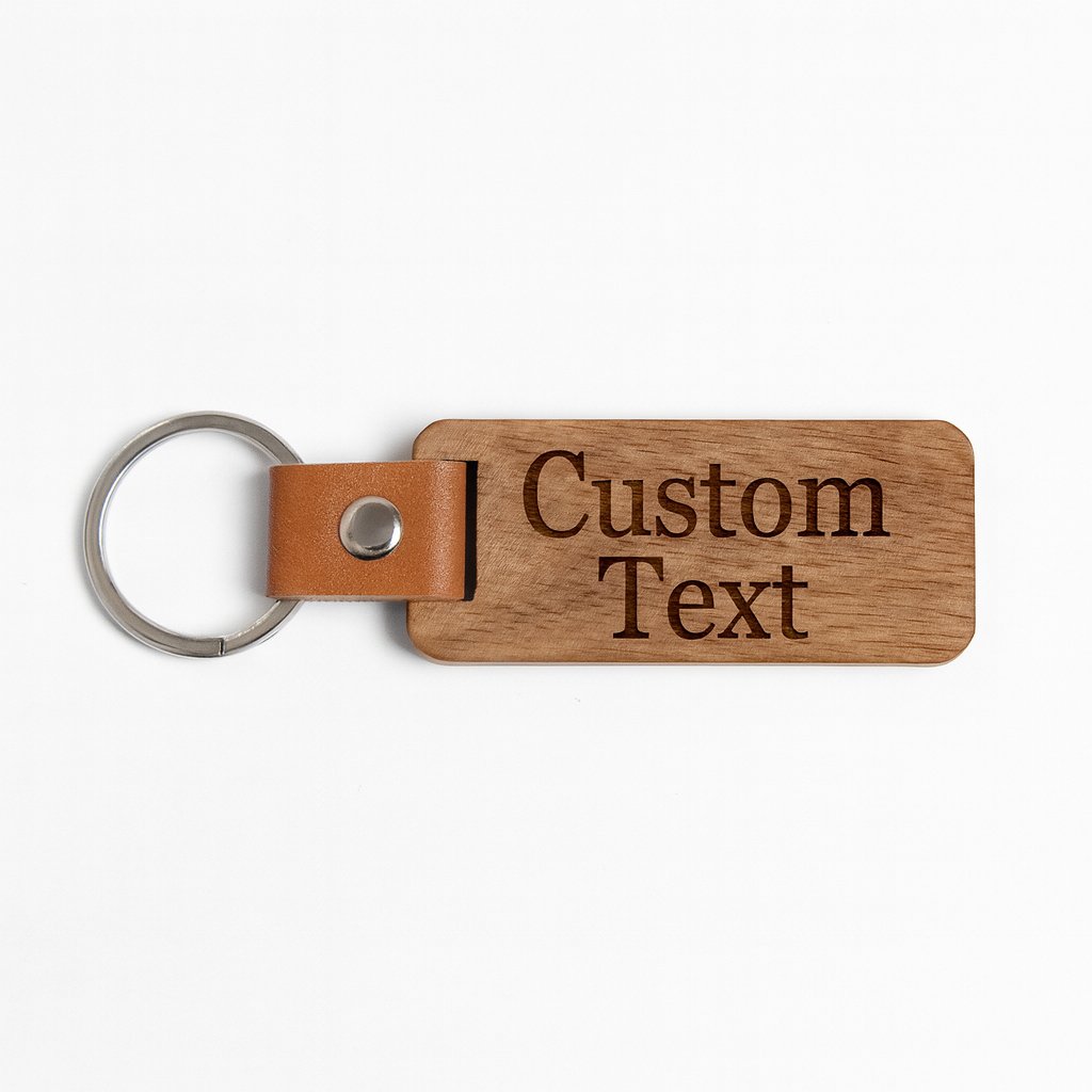 Personalised Engraved Wooden Key Tag Keyring (62×27mm) – 30mm Hoop