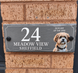 Personalised full-colour slate sign with fictional house number and dog