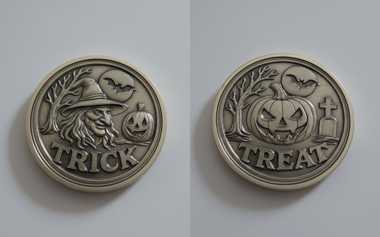 Halloween Witch and Pumpkin Decision Brass Coin/Challenge Coin
