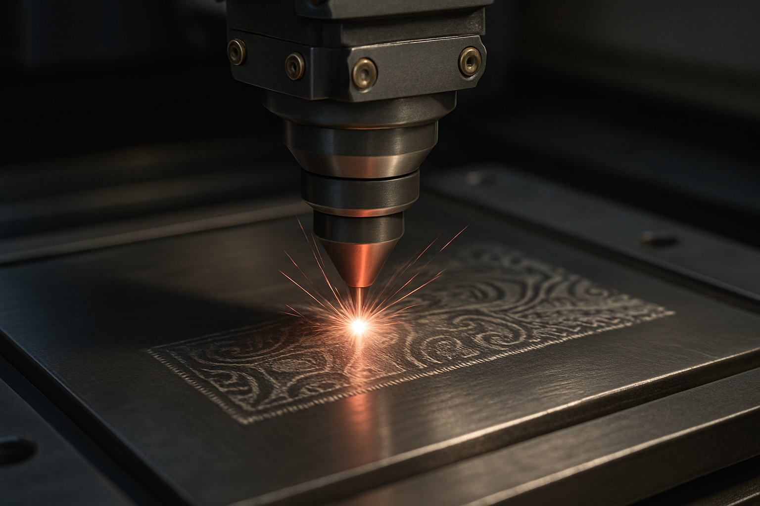 picture of a laser etching some metal